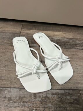 Marc Fisher Monty White Knot Square-Toe Slide Sandals